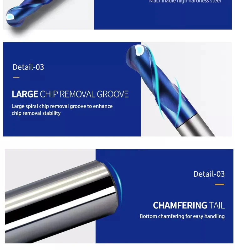 Gamont hrc70 2-Flötenblau Nano-Beschichtung Wolfram stahl Hartmetall Fräser CNC Maschinen Bearbeitung Spezial kugel Schaft fräser Werkzeug – Detail 6