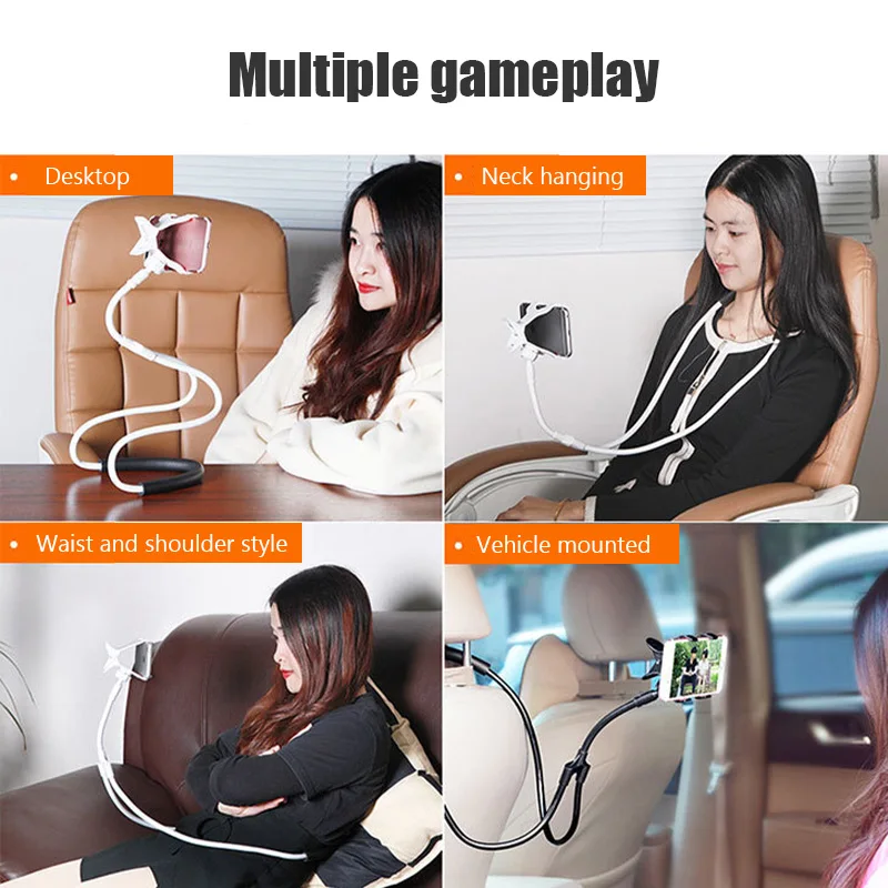 Mobile Phone Holder Extendable Neck Hanging Selfie Stick Adjustable 360°Free Rotating Mount Support Live Streaming Phone Stand