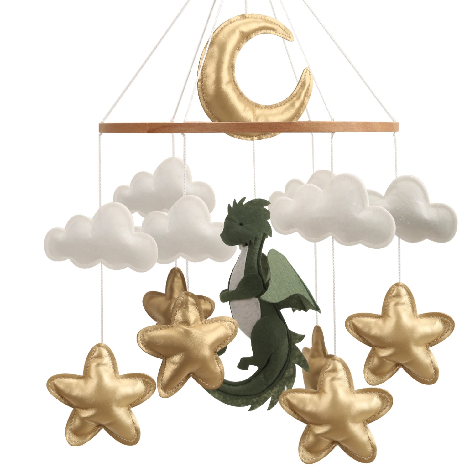 Dragon Baby boy mobile Fantasy nursery baby mobile Golden moon and stars hanging toy Baby shower gift