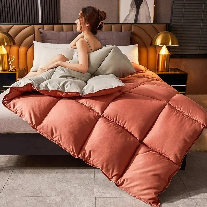 Goose Down Duvet Comforter Quilted Winter Thick Blanket Solid Color Bedclothes 91-95%