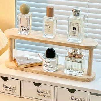 Scaffale portaoggetti in legno Scaffale per organizer da tavolo a 2 livelli Scaffale per esposizione di profumi da scrivania Tavolo da toeletta per cosmetici