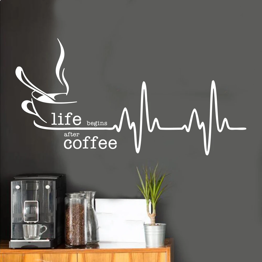 Life Begins After Coffee Heartbeat Wall Sticker Decal Kitchen Restaurant Cafe Shop Inspiral Quote Home Decor wall stickers