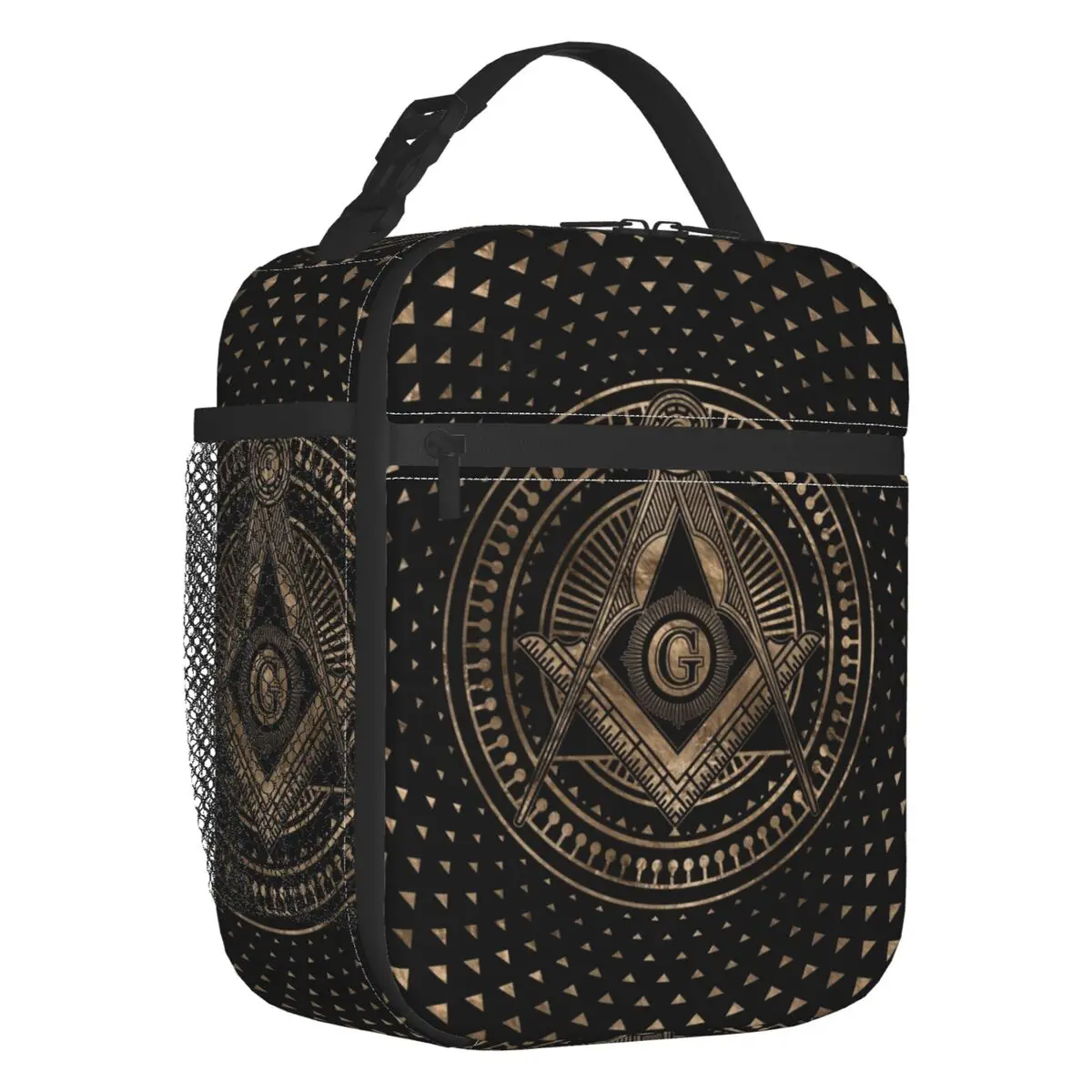 

Freemasonry Symbol Square And Compasses Portable Lunch Box for Women Mason Cooler Thermal Food Insulated Lunch Bag Kids School