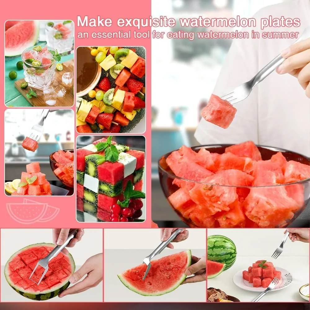 2-in-1 Stainless Steel Fruit, Portable Watermelon Fork Watermelon Cutter Slicer Tool Fruit Forks for Home Camping Kitchen (2PCS)