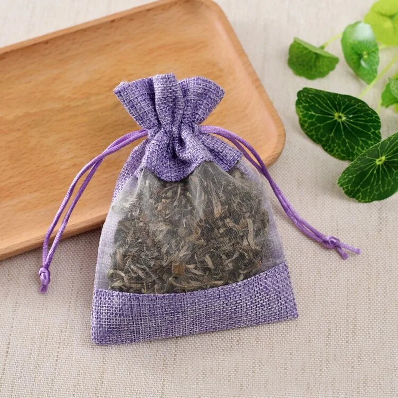 25/50/100pcs Burlap Gift Drawstring Empty Bag with Clear Organza Window Christmas Wedding Gift Party Jewellery Bag 4