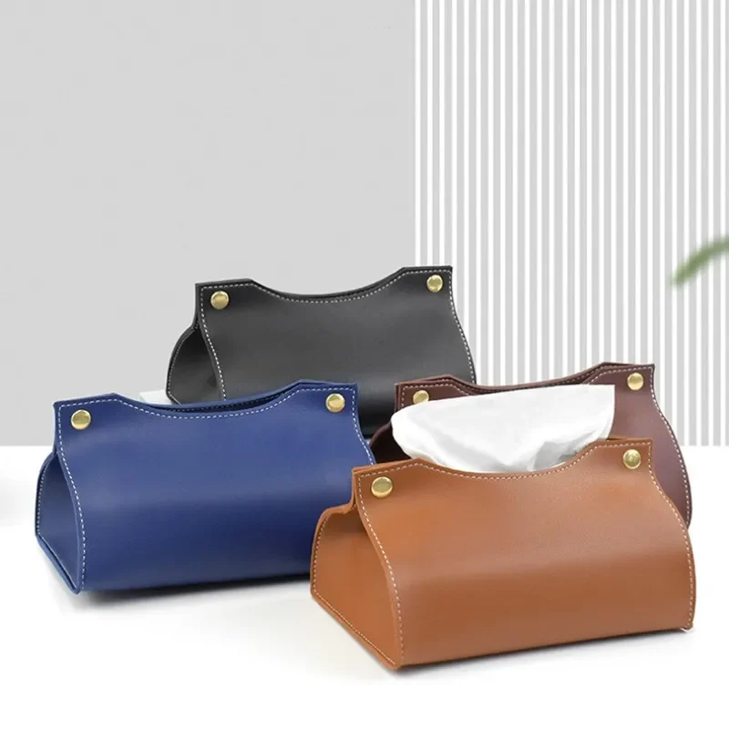 Tissue Box Dispenser Home Living Room Coffee Table Desktop Simple Napkin Box Kitchen Storage Paper PU Leather Organizer