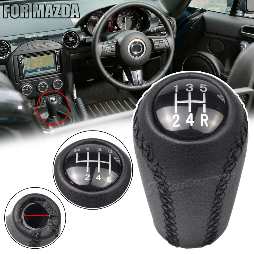 5/6 Speed Leather Gear Shift Knob Shifter Handle Pen Head For Mazda 3
