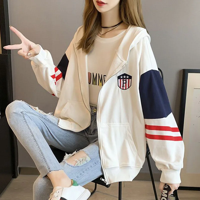Fashion Hooded Spliced Pockets Zipper Embroidery Coats Female Clothing 2023 Autumn New Casual Tops All-match Commute Jackets