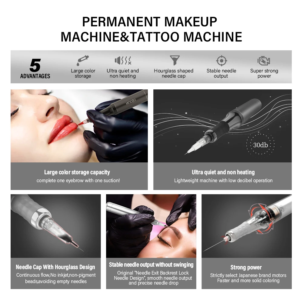 NUOJO Tattoo Machine Professional Permanent Makeup Machine Rechargeable Pmu For Eyebrows Eyeliner Lips Body Tattoo Pen