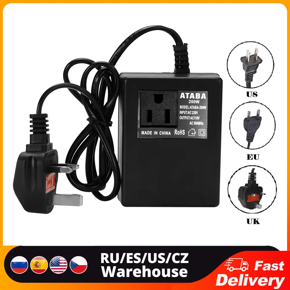 Voltage Converter 200W 220V To 110V Transformer Step Down Transformer Voltage Converter Travel Adapter EU/US/UK Plug Inverter voltage converter power transformer