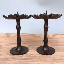

5" Chinese Folk Collection Old Bronze Gilt lotus platform Lotus Candle stand candlestick Gather fortune office ornament