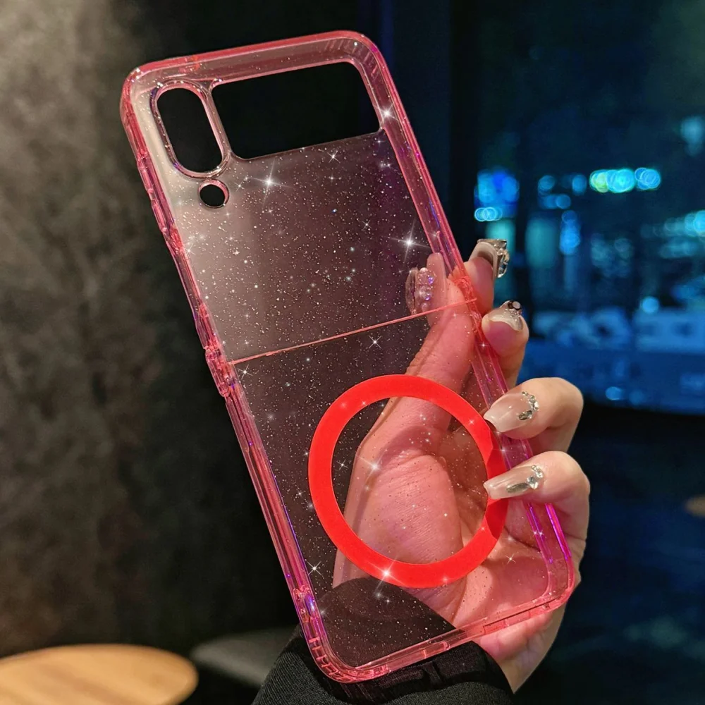 Glitter Transparent Wireless Charging Case for Samsung Galaxy Z Flip Series