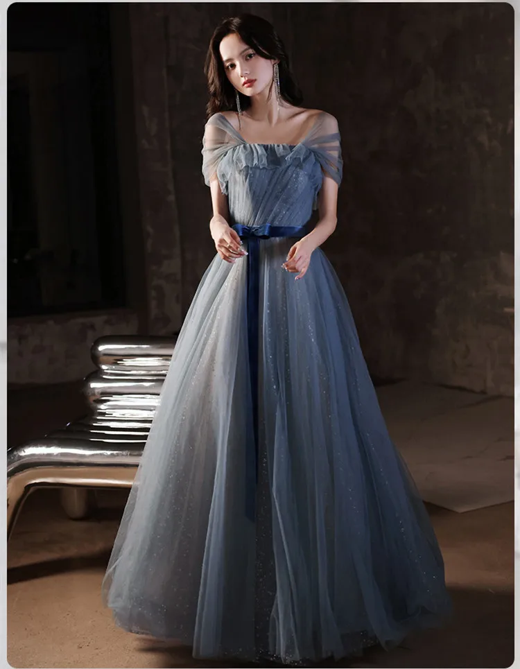 white evening gowns KAUNISSINA Tulle A-Line Evening Dresses Blue Prom Gowns Floor Length Celebrity Party Dress Robe De Soiree Custom Size black formal gown
