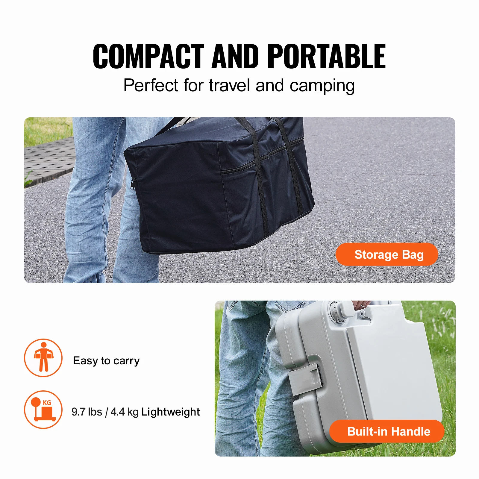 VEVOR Portable Toilet for Camping with 3.2 Gal Waste Tank&3.2 Gal Flush Tank Push-Button Odourless Travel Toilet for Camping Car 6