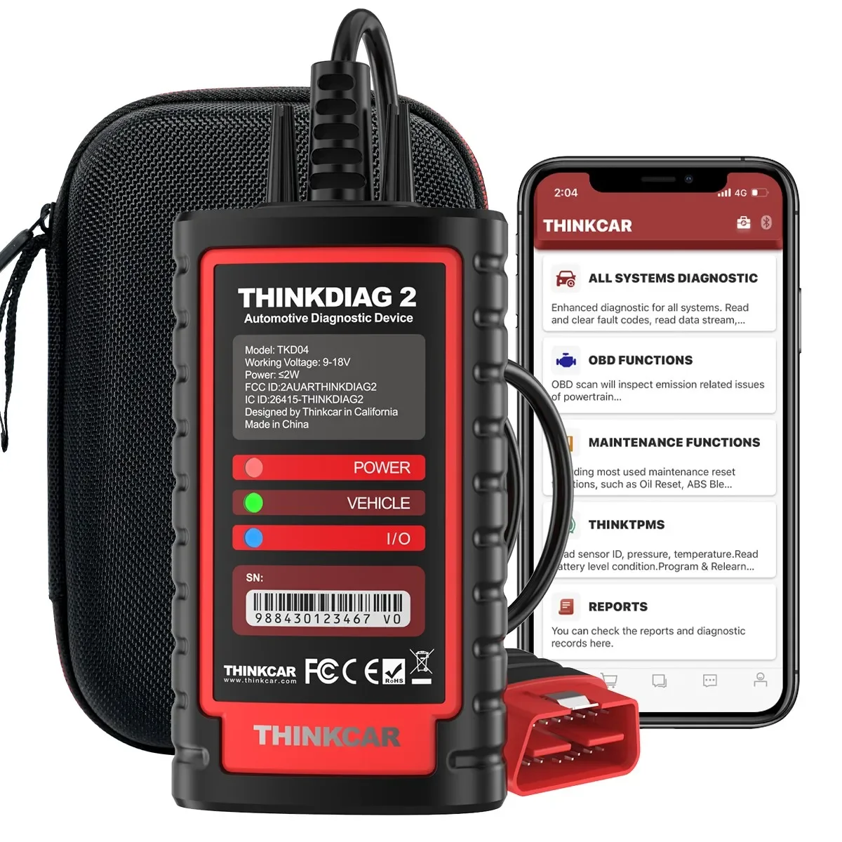 Thinkcar Thinkdiag 2 Obd2 Scanner Bluetooth Tutto Il Supporto Del Sistema Può Protocolli Fd Software Completo Per Auto 1 Anno Supporto Gratuito Diagzo