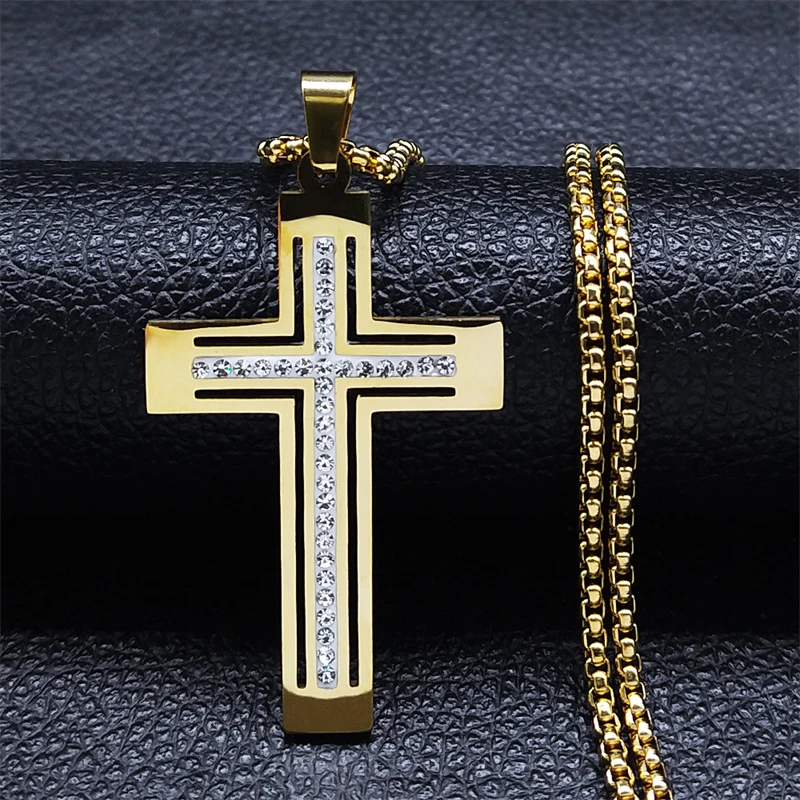 2 Collana Croce Uomo e Donna in Oro/Argento Acciaio Inossidabile