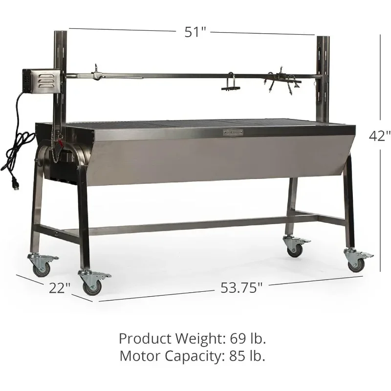 TITAN GREAT OUTDOORS 13W Stainless Steel Rotisserie Grill, 4 RPM Rotation Speed, Rated 88 LB Outdoor Cooking Spit Roaster 2