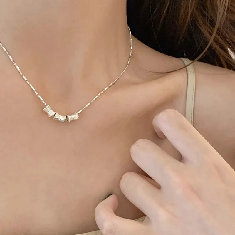 

New Arrival 925 Sterling Silver Necklace for Women GirlFrosting Hourglass Bead Korean Temperament Geometry Jewelry Dropshipping