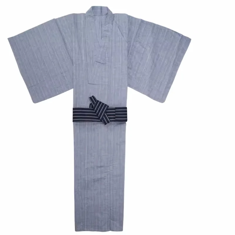 

Men's Japan Style Summer Thin Kimono Traditional Yukata Set with Belt Cotton Bathrobe Cosplay Costume