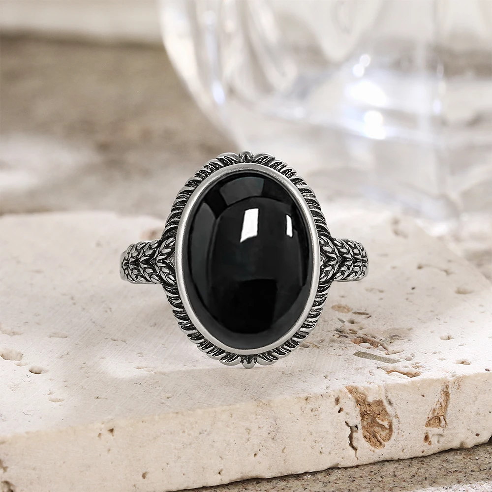 S925 Sterling Silver Black onyx Ring vintage silver Ring Natural 10