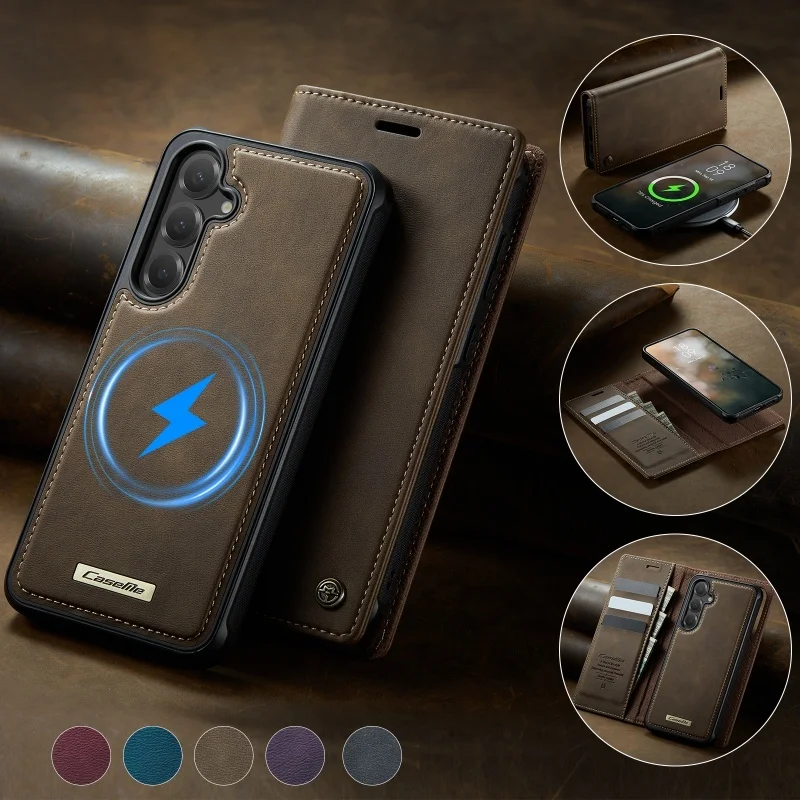 Magnetic Wireless Charging Leather Wallet Phone Case Cover