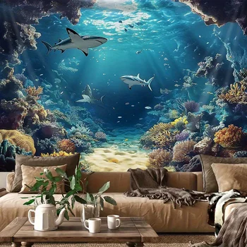 "Underwater Shark Asterix - Brushed Polyester Fabric | Ocean Themed Wall Lamp for Living Room, Battery/Electric Free" 1