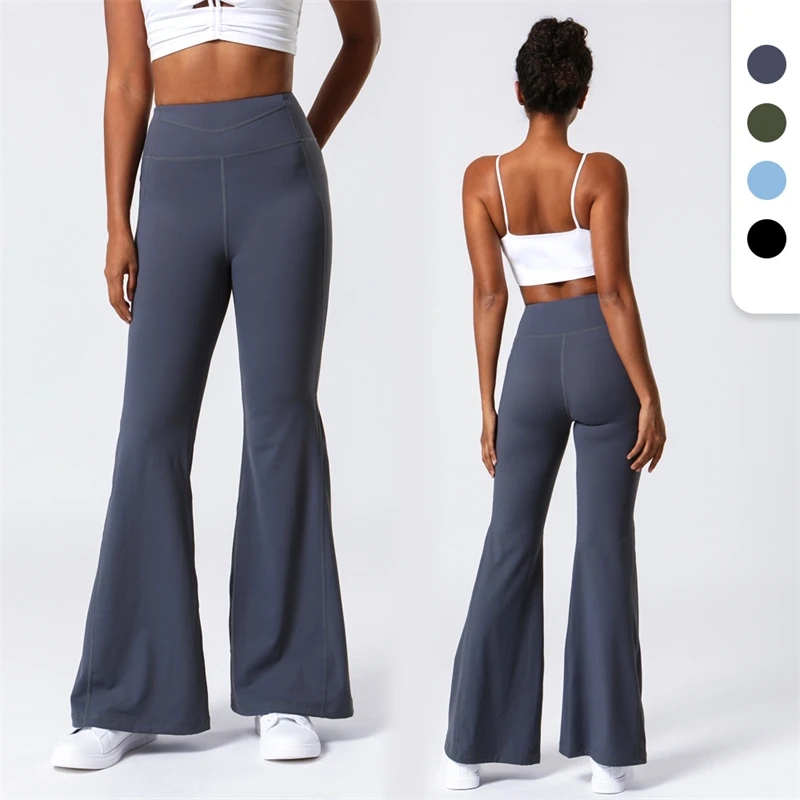 Double-sided Brushed Solid-color High-waisted Loose-fitting Breathable Yoga Wide-leg Pants