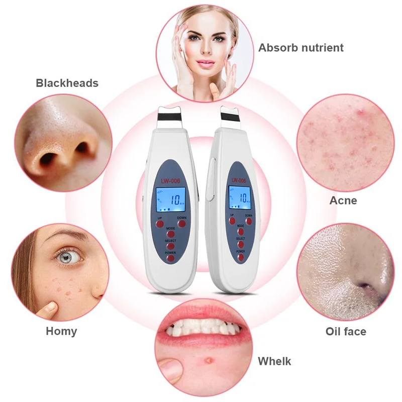 Ultrasonic Skin Scrubber Deep Face Cleaning Machine RemoveFacial Massager Ultrasound Peeling Clean Tone Lift