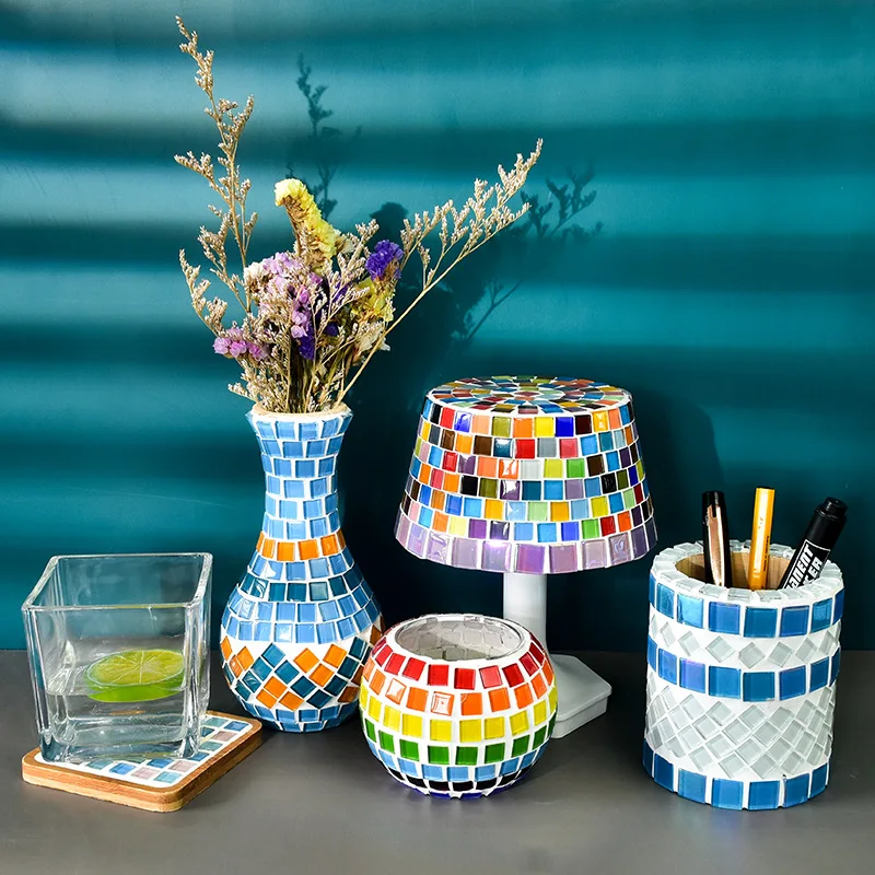 50PCS Glass Mosaic Tiles Square Crystal Glass Colorful Mosaic Stones DIY Handmade Children's Creative Decoration Accessories Stickers