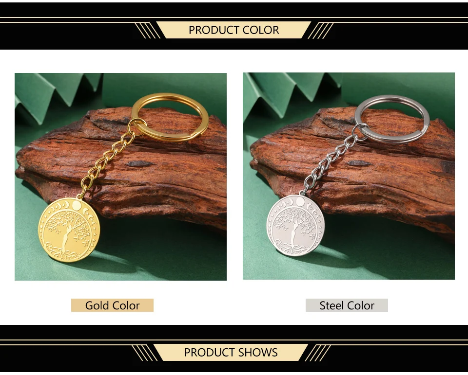 Dawapara Mondphase Baum des Lebens Anhänger Schlüsselanhänger Sonne Mond Irischer Triquetra Anhänger Edelstahl Religiöser Schlüsselanhänger Schmuck – Detail 3