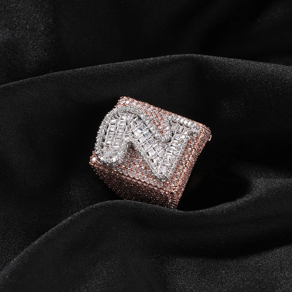 UWIN Custom Letter Rings for Men Full Iced Out Baguettecz Numbers Cubic Zirconia Fashion Rings Hip Hop Jewelry for Rappers