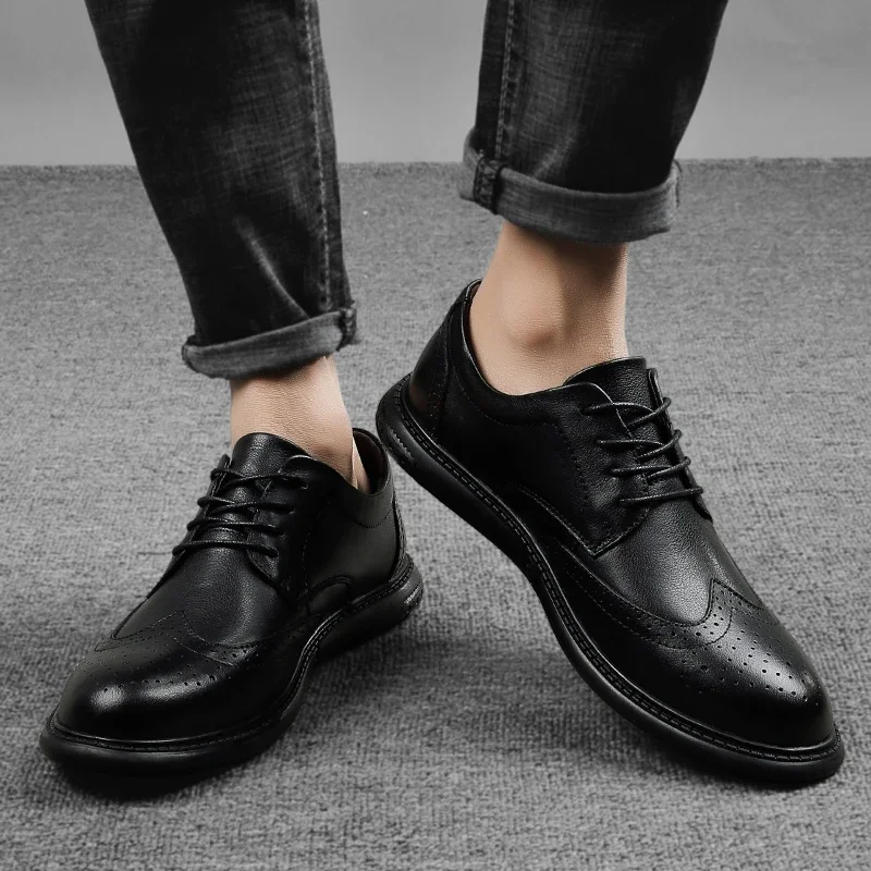 British Style High End Leather Shoes Mens New Pointed Oxford Shoes Lace Up Genuine Leather Moccasin Business Formal Casual Shoes 6
