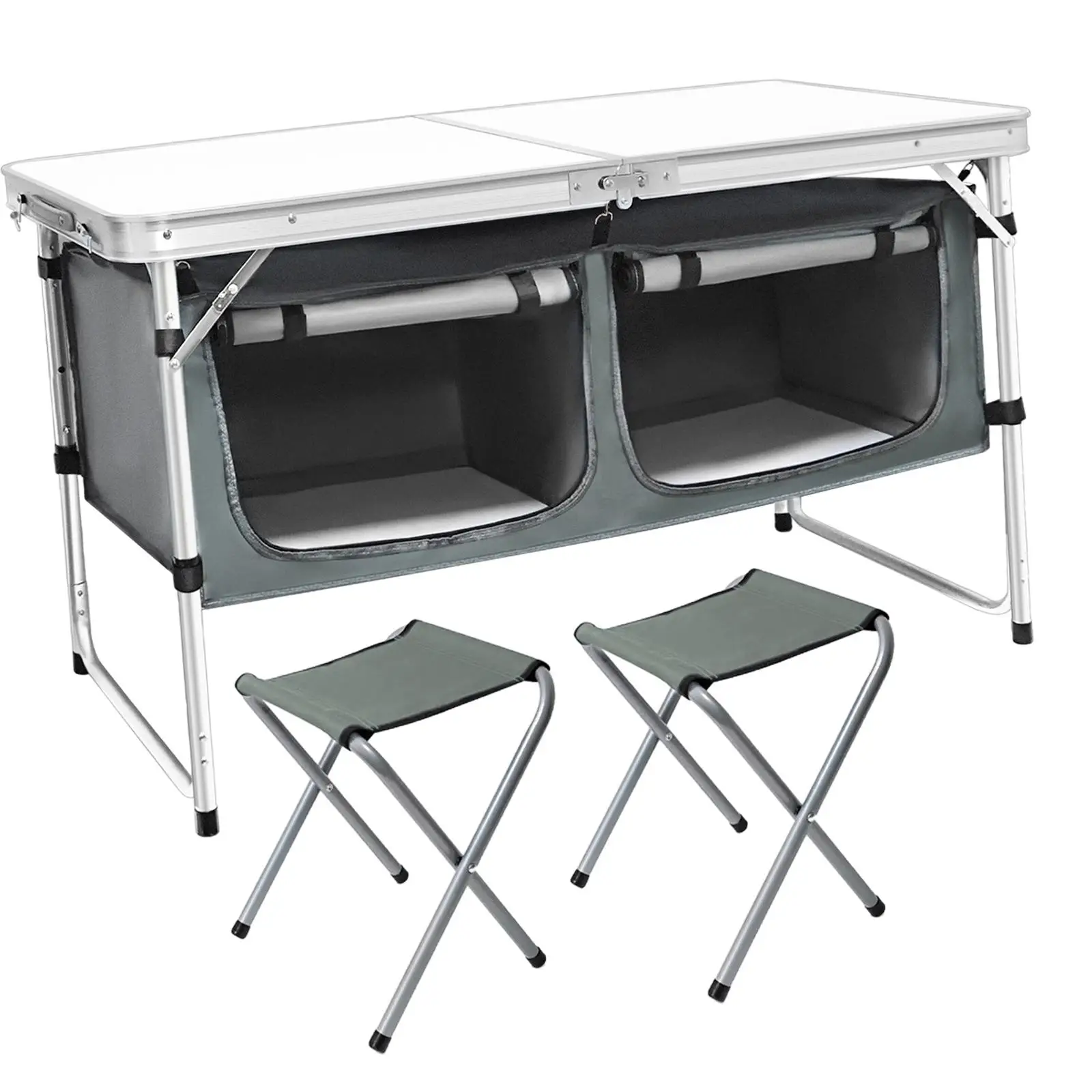 

Camping Table with Chairs Adjustable Height Portable 4 Foot Folding Cooking Statiosn for Garden Backyard Hiking Picnic Barbecue