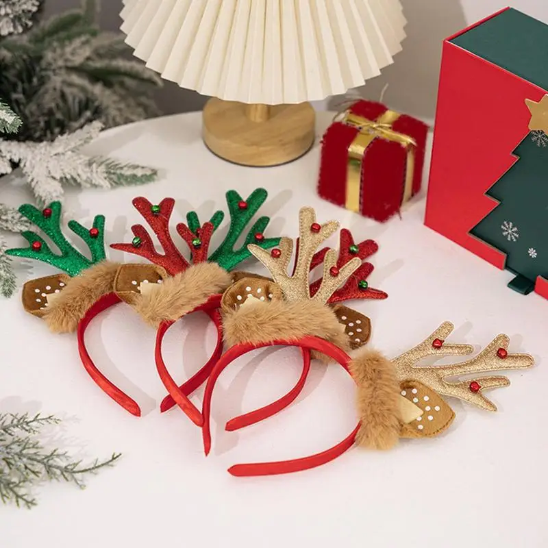 3pcs Christmas Headbands Hair Hoop Girls Plush Reindeer Antlers Deer Ear Xmas Party Headbands Festival Hair Accessories Gifts