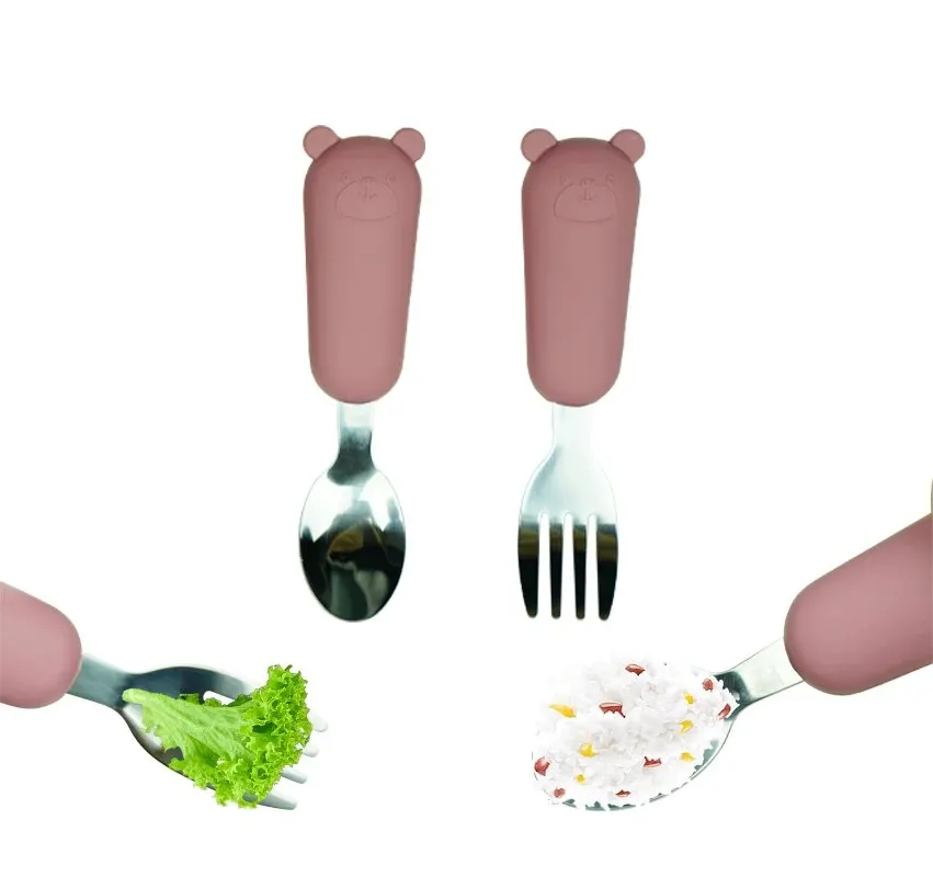 Children's Fork Spoon Set Stainless Steel Silicone