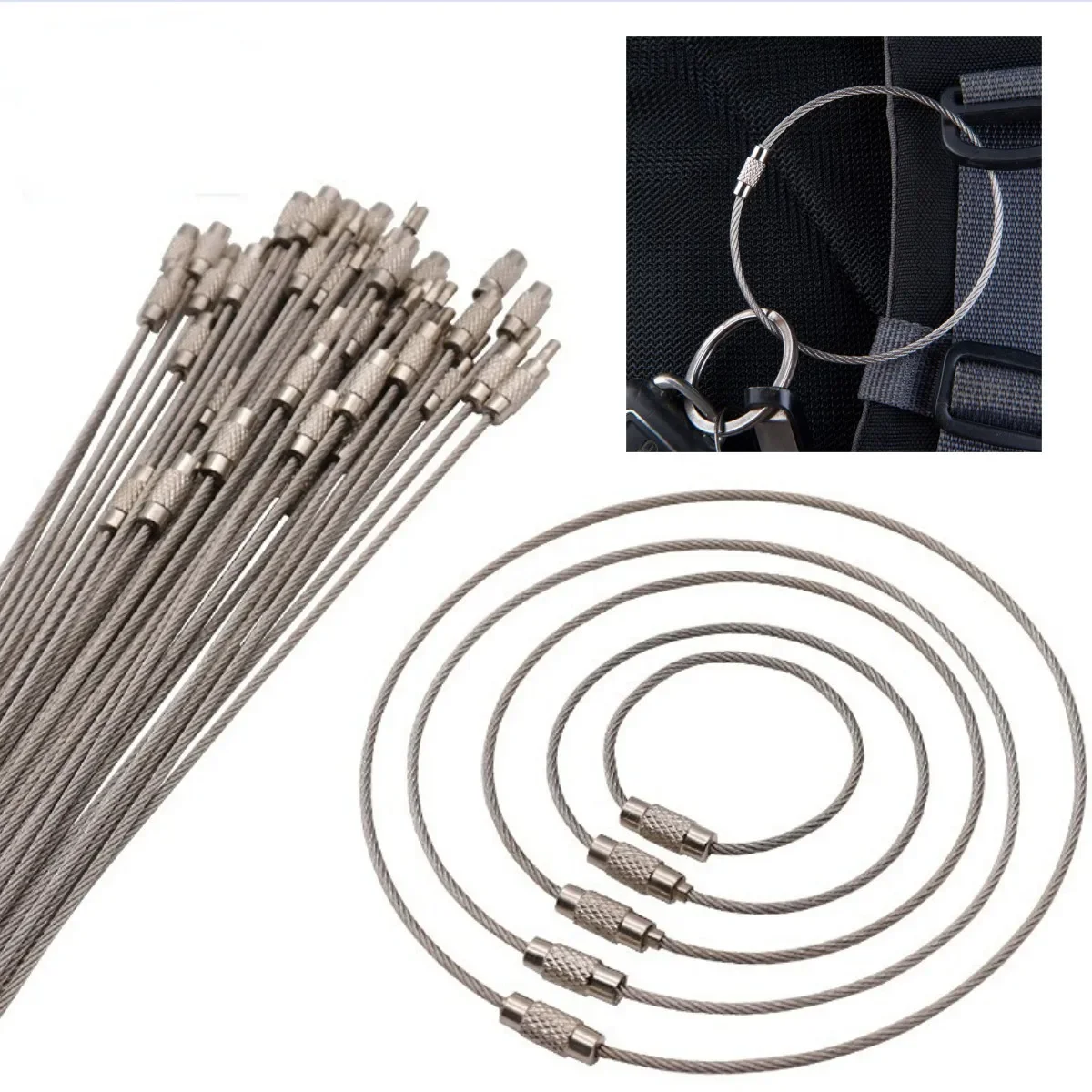 

Cable key steelhang wire chain tag screw luggage rope keyring loop circle bushcraft kit lock gadget ring keychain tool