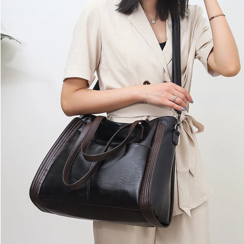 Large Capacity Handbags Women Soft PU Leather Shoulder Crossbody Bag Ladies Bucket Bags Retro Tote Luxury Satchel Handbag