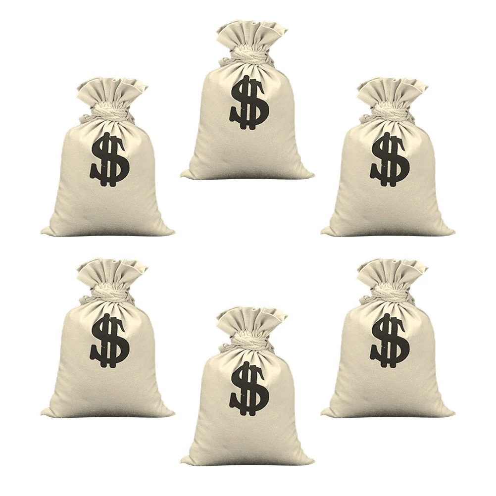 6 Pcs Dollar Sign Money Bag Gift Cosplay Theme Party Decor modello multifunzione borse in cotone con coulisse Costume