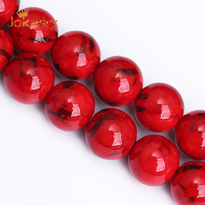 

Red Shell Howlite Turquoises Beads Natural Stone Round Loose Spacers Beads For Jewelry DIY Making Bracelets Handmade 4-12mm 15"