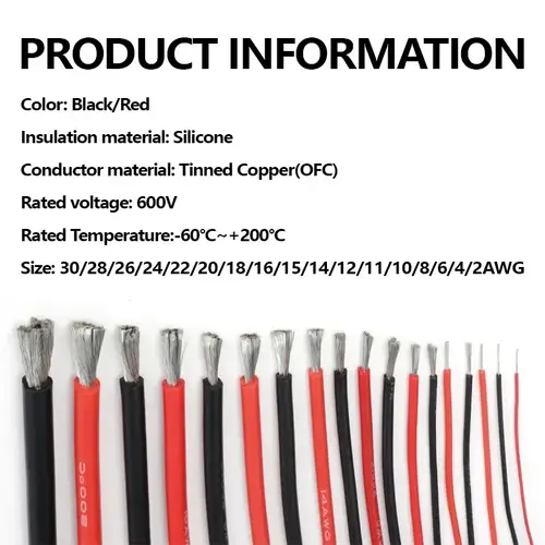 1~50m Heat Resistant Cable Red Black 30/28/26/24/22/20/18/16AWG Silicone Rubber Tinned Copper Wire Car Battery Automotive Wiring - Image 5