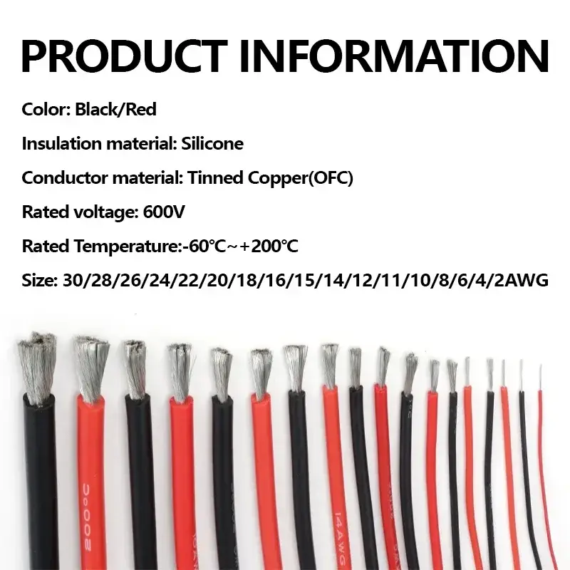 1~50m Heat Resistant Cable Red Black 30/28/26/24/22/20/18/16AWG Silicone Rubber Tinned Copper Wire Car Battery Automotive Wiring - Image 5