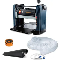 15 Amp Portable Benchtop Thickness Planer with Dust Port, Quick Connect Port/Hose Adapter and 4" x 10' PVC Dust Collection Hose 1