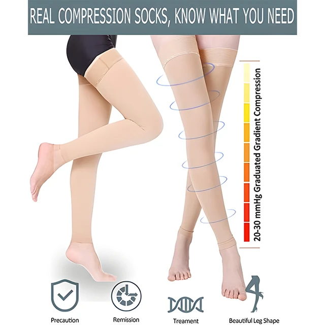1 Pair Thigh High Compression Socks Footless 20-30mmhg Compression