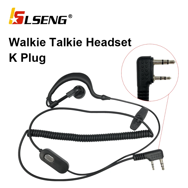 LSENG G Shape Ear Hook Earpiece 2 Pin PTT with Mic Walkie Talkie