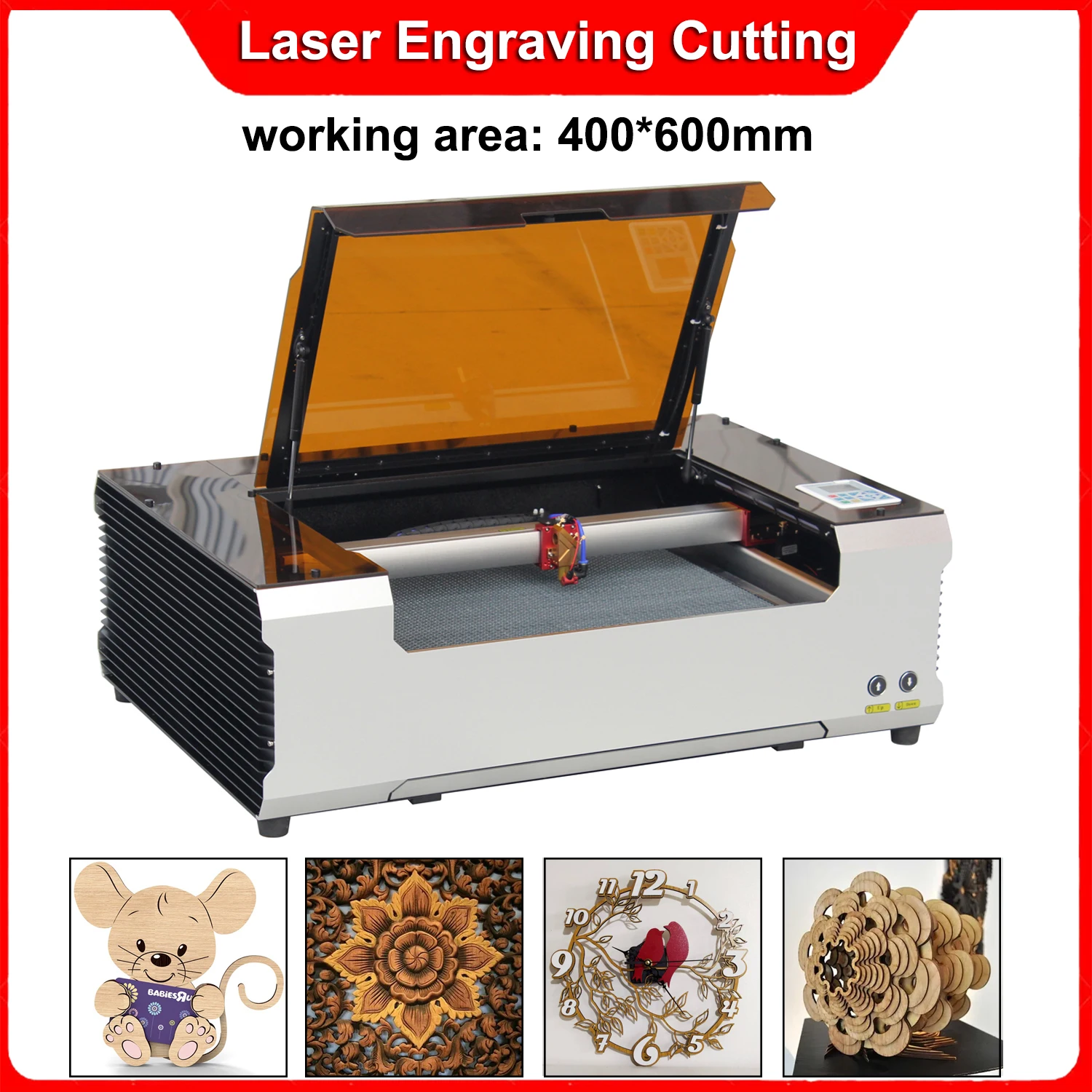 Macchina per incisione laser CO2 400 * 600mm Macchina da taglio laser 50W Tubo laser Incisore laser Strumenti per la lavorazione del legno Tessuto Pelle