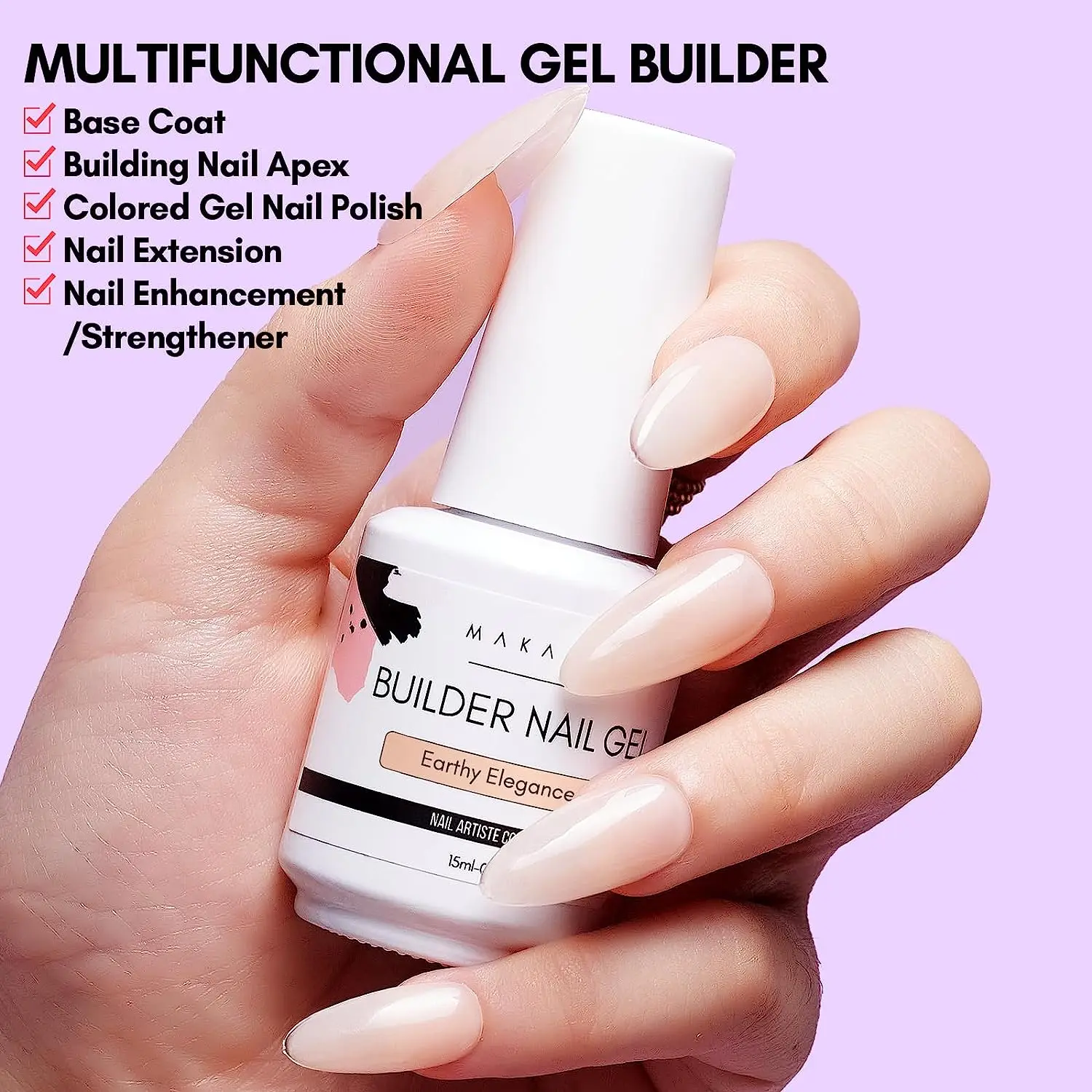 Nail Gel Gel Polish Base and Top Coat Nail Strengthener Nail Extension Gel Makartt 5-in-1 Builder Gels Nail Gel Extension Nail Strengthen & Repair Base Coat Polish Soak Off UV/LED Lamp Needed