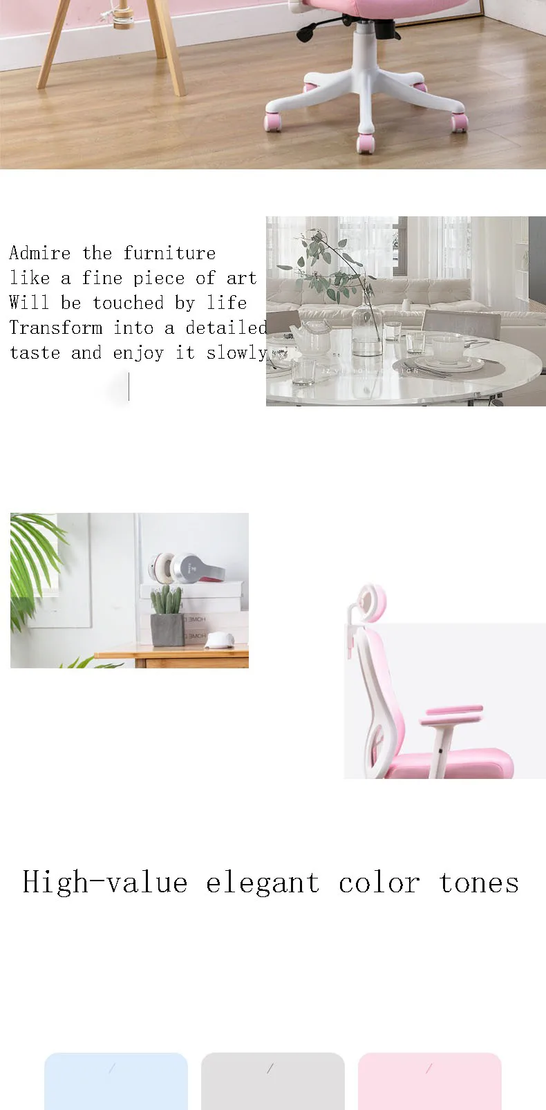 Description Picture 5 of itemPink Nylon Foot Ergonomic Minimalist Gaming Chair Student Bedroom Sofa Swivel Mesh Breathable Boss Office Lift Armchair Cadeira