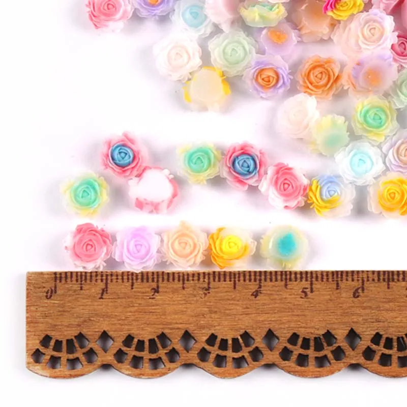 플랫백 송진 카보숑 장미꽃, 스크랩북 공예, DIY 휴대폰 네일 데칼 장식, cp4025, 10mm, 100 개