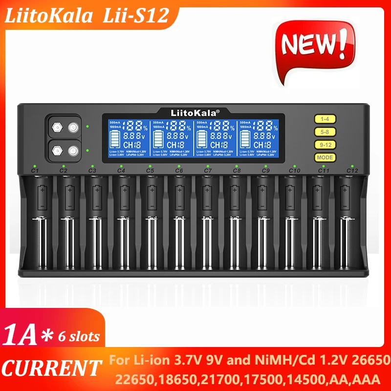 

Liitokala Lii-S12 Lii-600 Lii-500 18650 Battery Charger,3.7V 18650 26650 18350 16340 18500 14500 1.2V AA AAA LCD Smart Charger