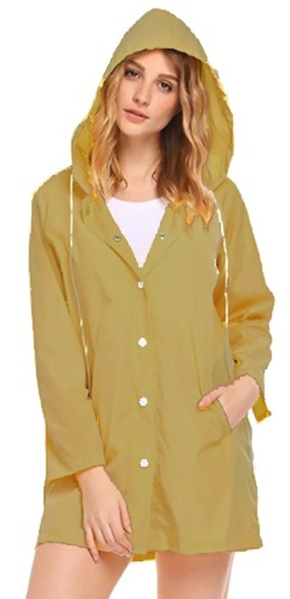 Lightweight Raincoat Hooded Long Sleeve Above Knee Windbreaker Waterproof Active Outdoor Rain Jacket for All Season
